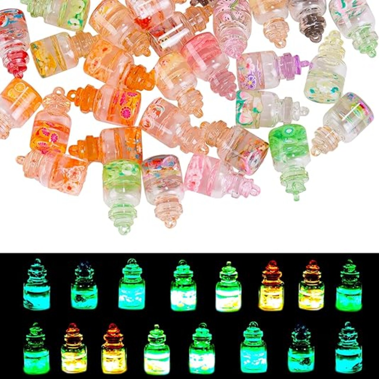 50 Pcs Luminous Glass Bottle Charms Glow in the Dark Wishing Bottle Charms